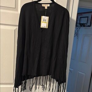 Michael Kors Black Fringe Poncho